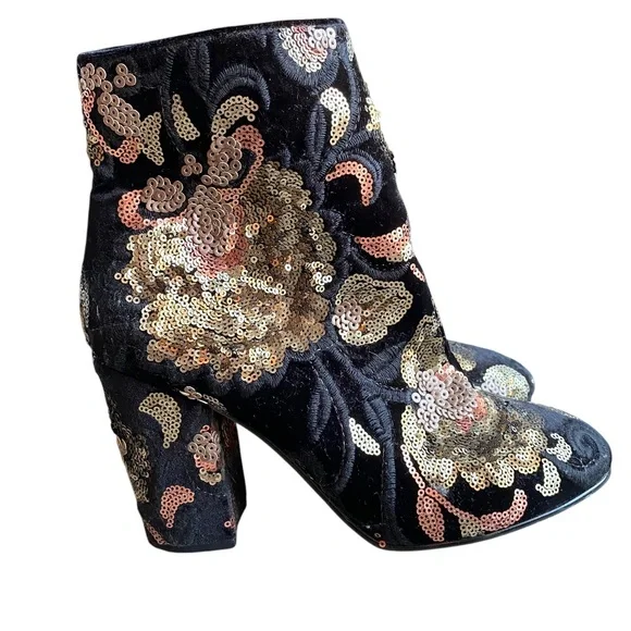 Aldo Velvet Sequin Black Ankle Boots Size 9 - Picture 4 of 11